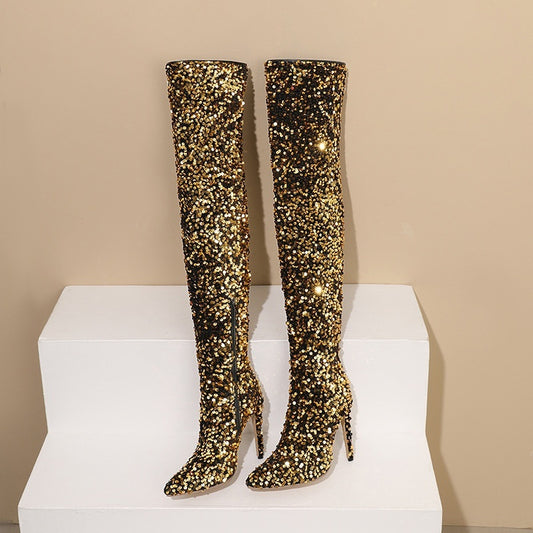 Sexy Sequin Side-zip Over-the-knee Boots