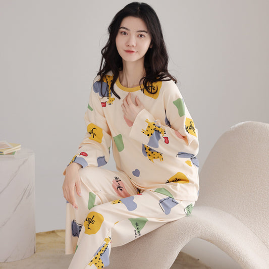 Spring And Autumn Simplicity Sweet Women's Pajamas Suit