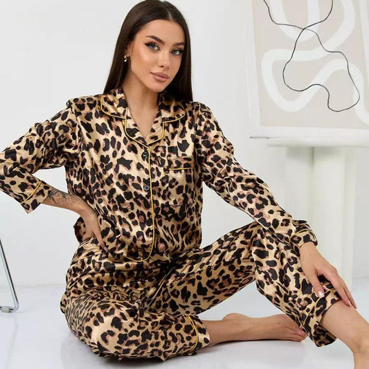Leopard-print Pajamas In Ice Silk And Faux Silk