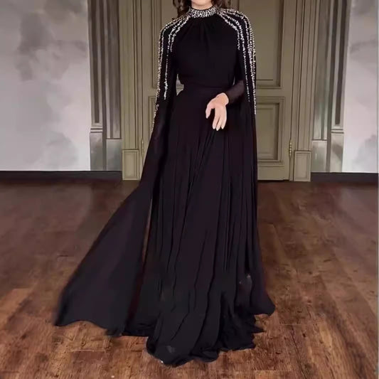 Rhinestone High Collar Long Sleeve Maxi Arabian Princess Dress