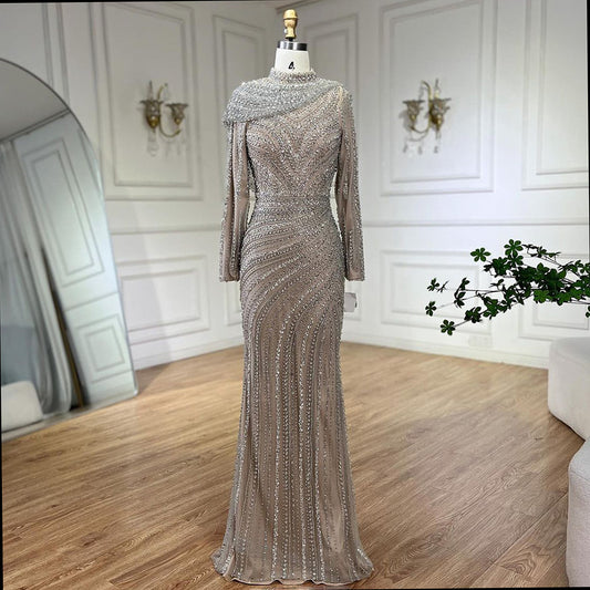 Nude Fishtail Slim Luxurious Arabian Gulf Women Dress