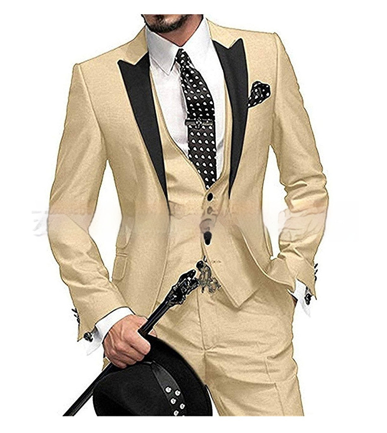 Black Collar Color Blocked Three Piece Set