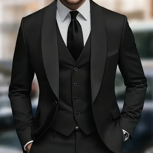 Men Business-Casual Three-Piece Suit Slim Fit