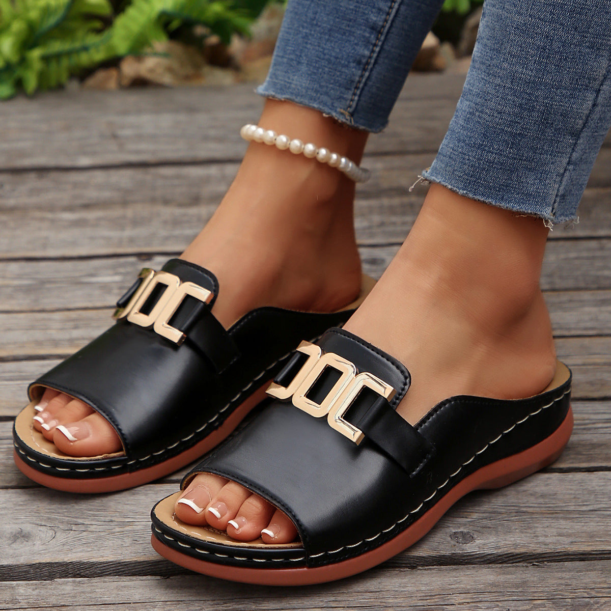 Trendy platform wedge sandals with a chic peep-toe design for stylish summer wear.