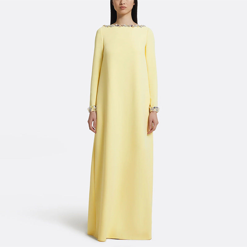 Fashionable Minimalist Beaded Loose-fitting Long Abaya Style Dress