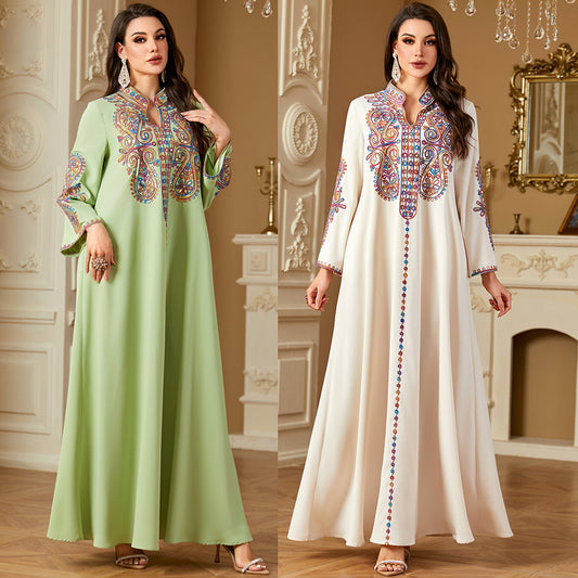 Elegant Beaded Embroidery Dress For Muslim Women In A Long Robe Style