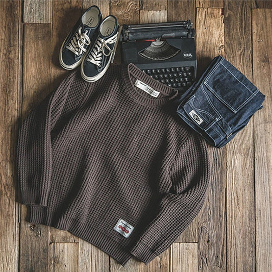 Round Neck Thick Wool Sweater Knit Loose Men